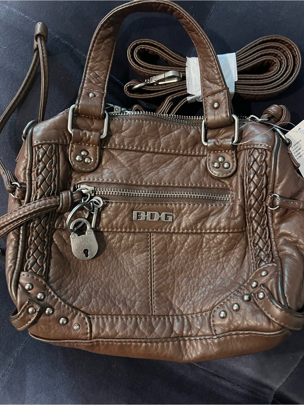 BDG Chocolate Brown Braided Satchel with Padlock Accent